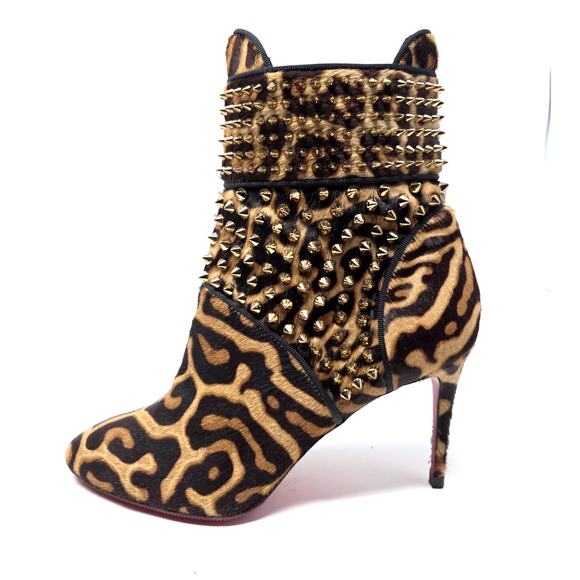 Christian Louboutin Shoes - Christian Louboutin Ankle Boots Leopard Hongroise Calf Hair Spike Brown 38 8